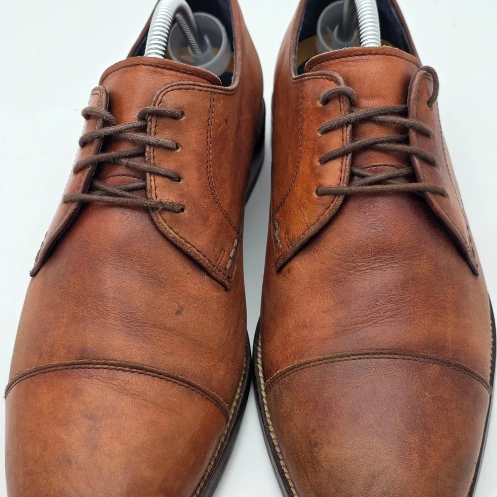 Cole Haan Oxford Mens 9W Tan Leather Cap Toe Grand.OS Dress Shoes Formal Wedding